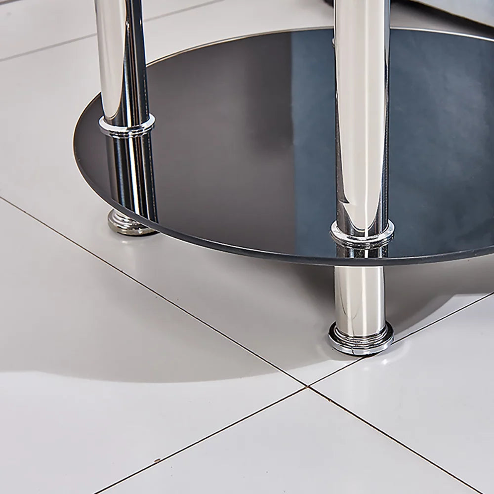 2-Tier Glass Top Chrome Finish Round End Table I985311