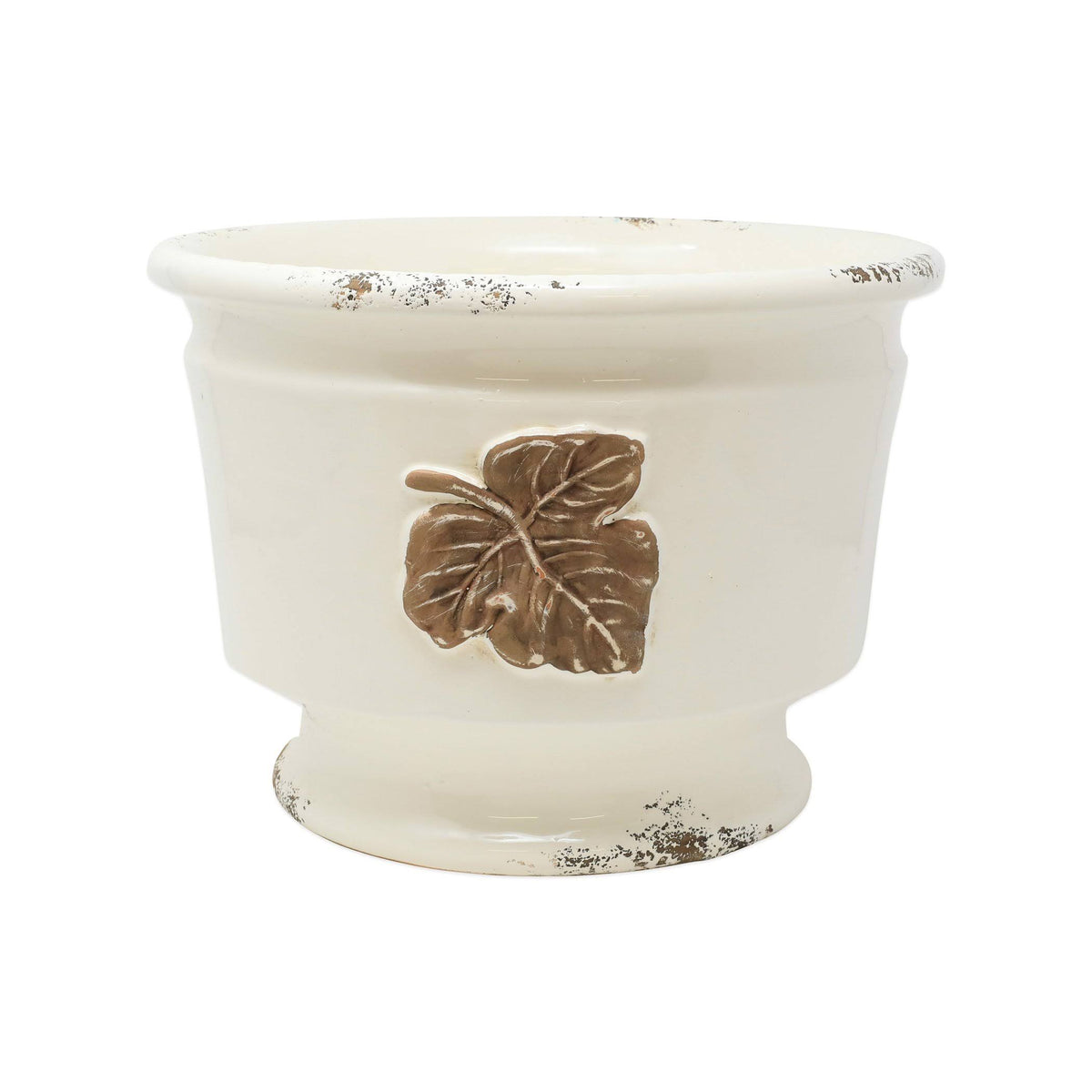 Rustic Garden Leaves Round Cachepot F4874