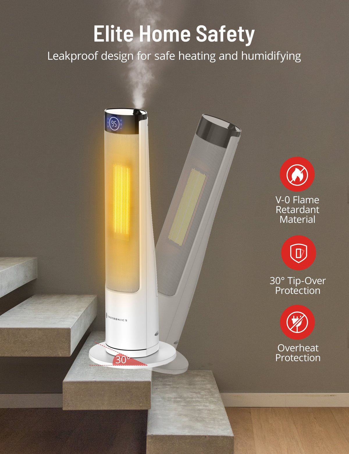 2-in-1 Tower Space Heater Humidifier with Adjustable Thermostat D301254