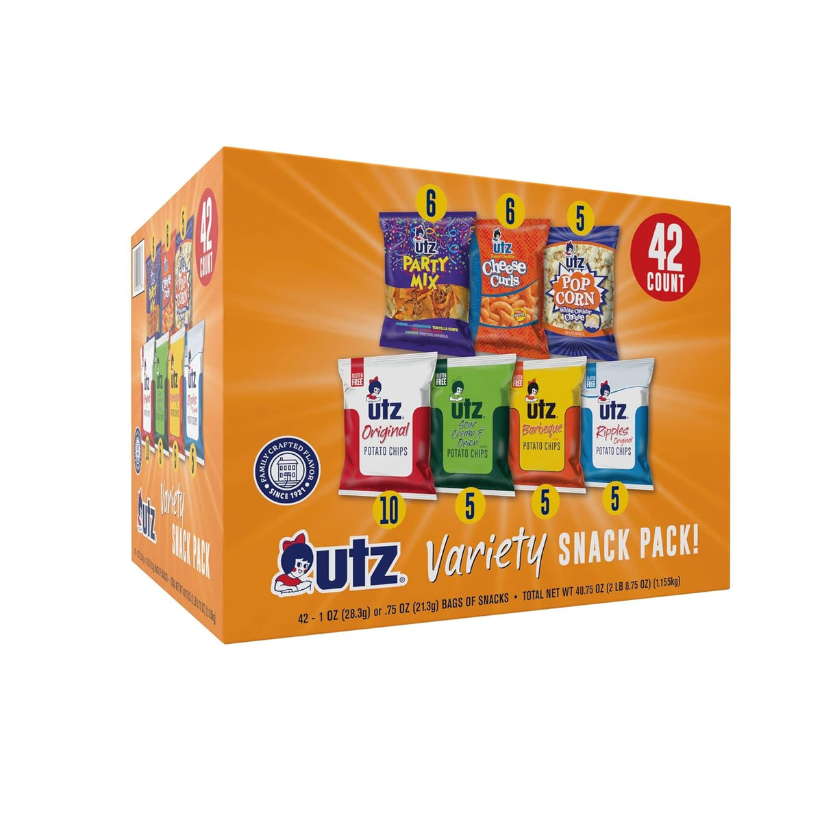 Snack Variety Pack, Potato Chips, Cheese Curls, Popcorn, Party Mix (Pack of 42) K28569