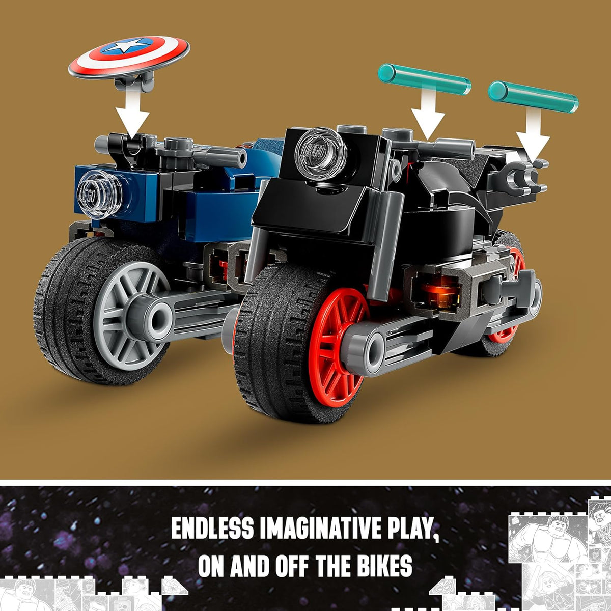 LEGO Marvel Black Widow & Captain America Motorcycles Buildable Toy with 2 Minifigures X935
