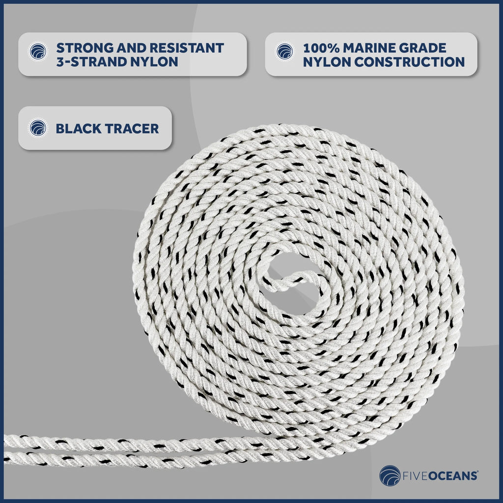 1/2 inch x 200 ft 3-Strand White Nylon Anchor Rope Line with Stainless Steel Thimble and Schakle G10225