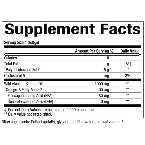 Wild Alaskan Salmon Oil Omega-3 EPA DHA Vitamin D 180 Count G738