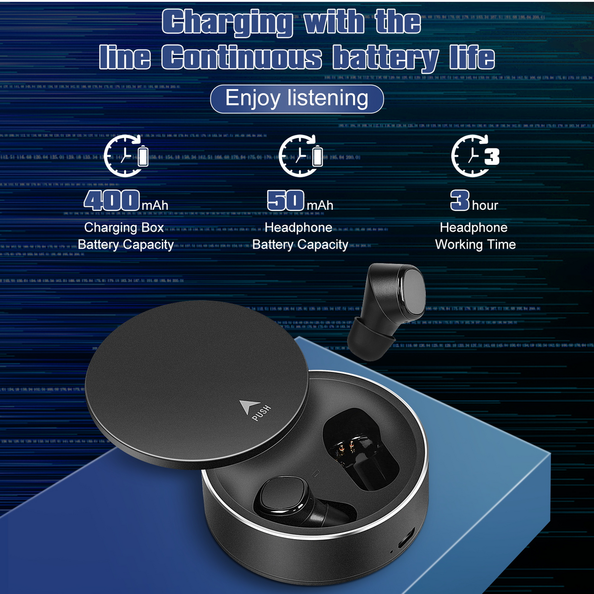 True Wireless Earbuds with Mic Bluetooth Headphones - Black G2493