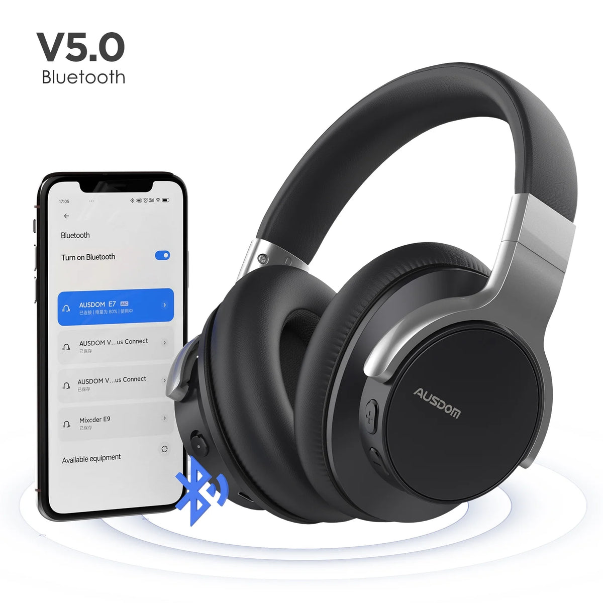 Black Active Noise Cancelling Wireless Over Ear Headphones with Mic Y3499