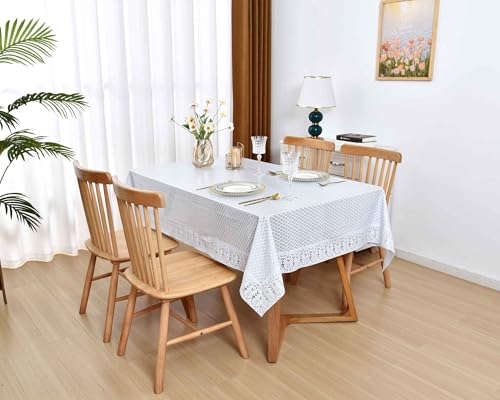 White Lace Rectangular 60x90 Inch Vinyl Tablecloth J6776
