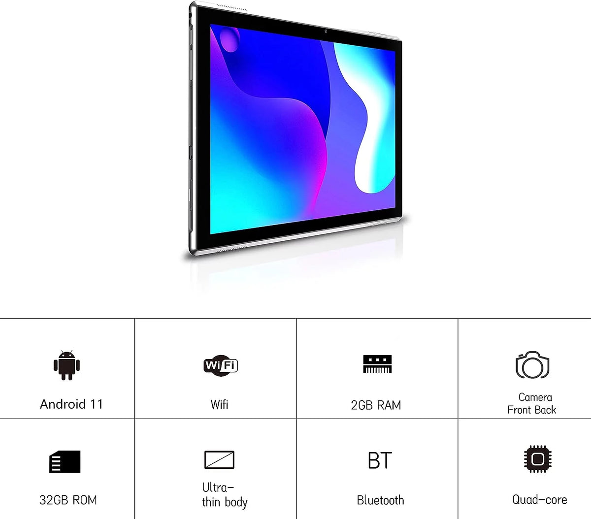 10.1 in HD Display 32GB ROM 2GB RAM 8MP Camera WiFi BT Tablet Z63184