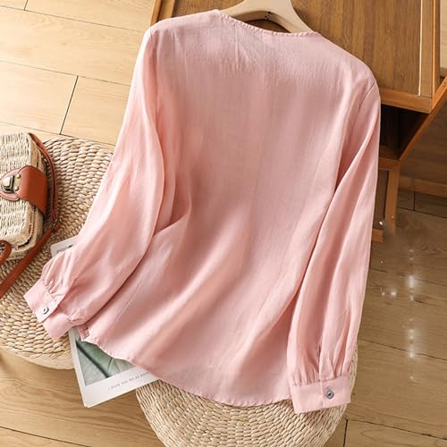 Women's Linen Long Sleeve Solid Color Blouse R73869