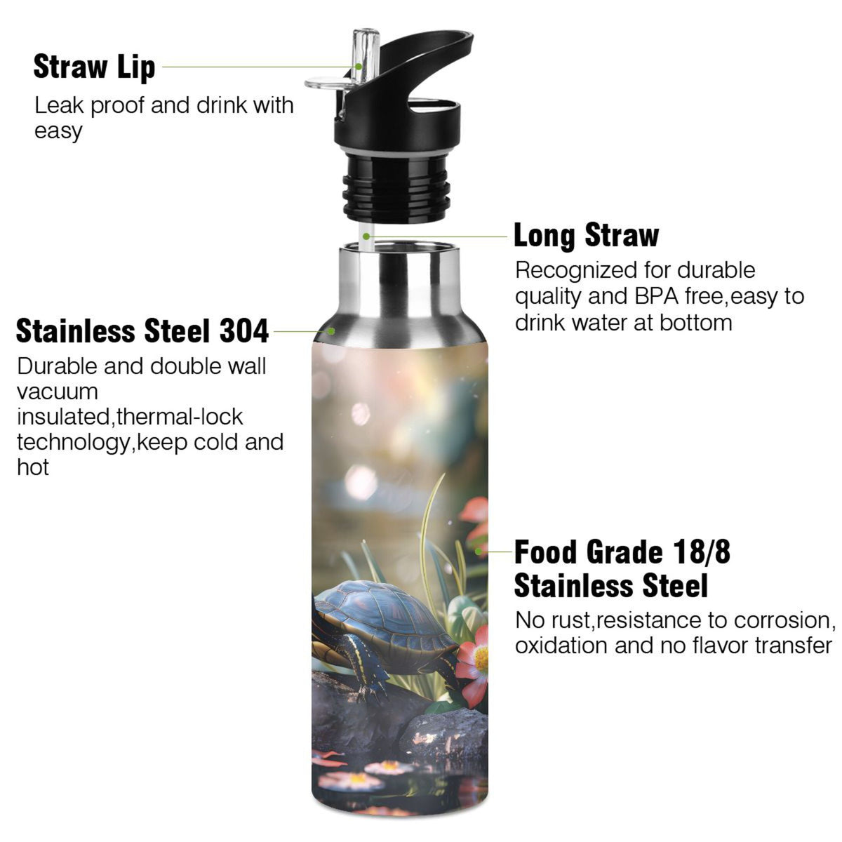Insulated Stainless Steel Water Bottle with Straw Lid 20 oz J966
