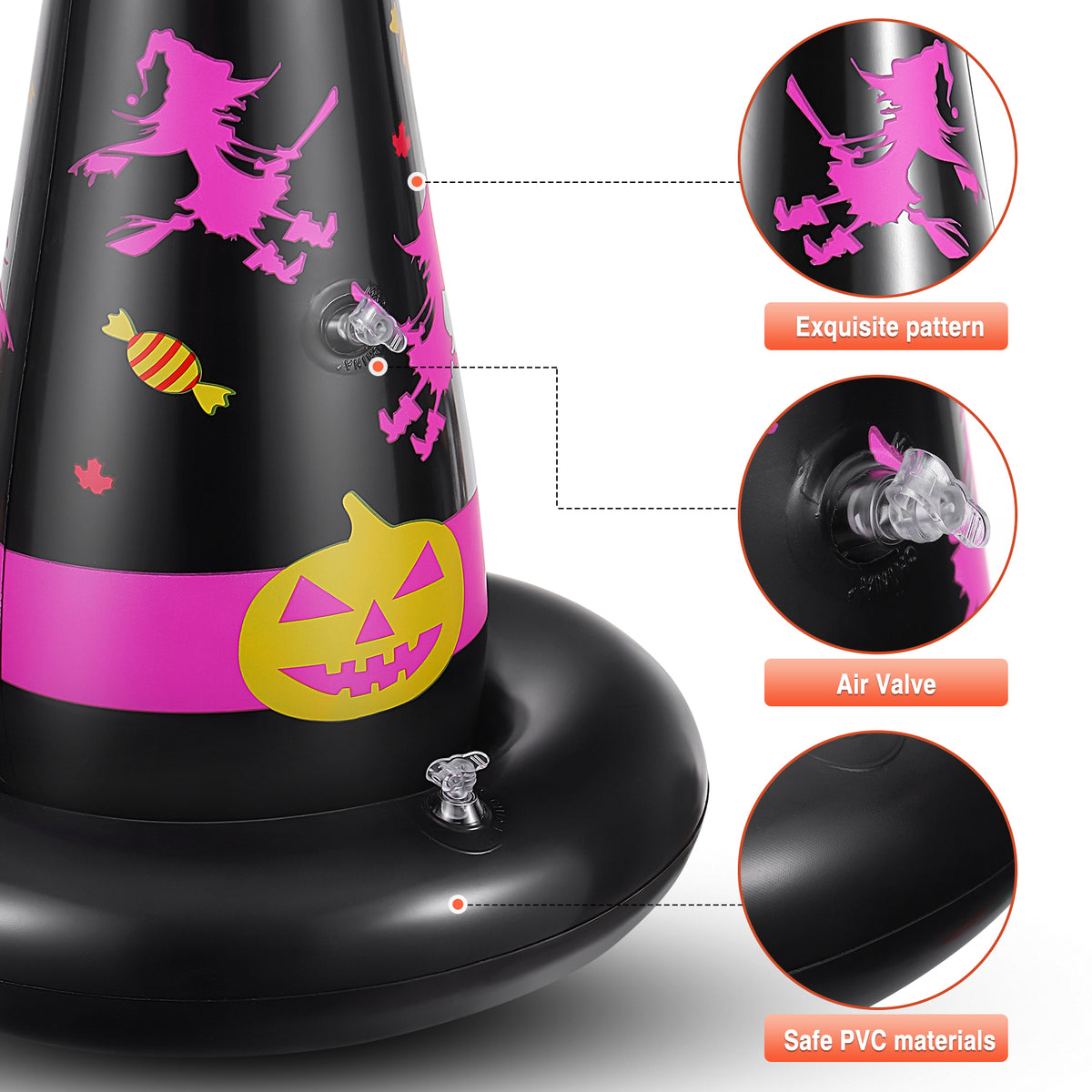 5pcs Inflatable Halloween Witch Hat Ring Toss Game Party Supplies with Plastic Rings Air Pump P525