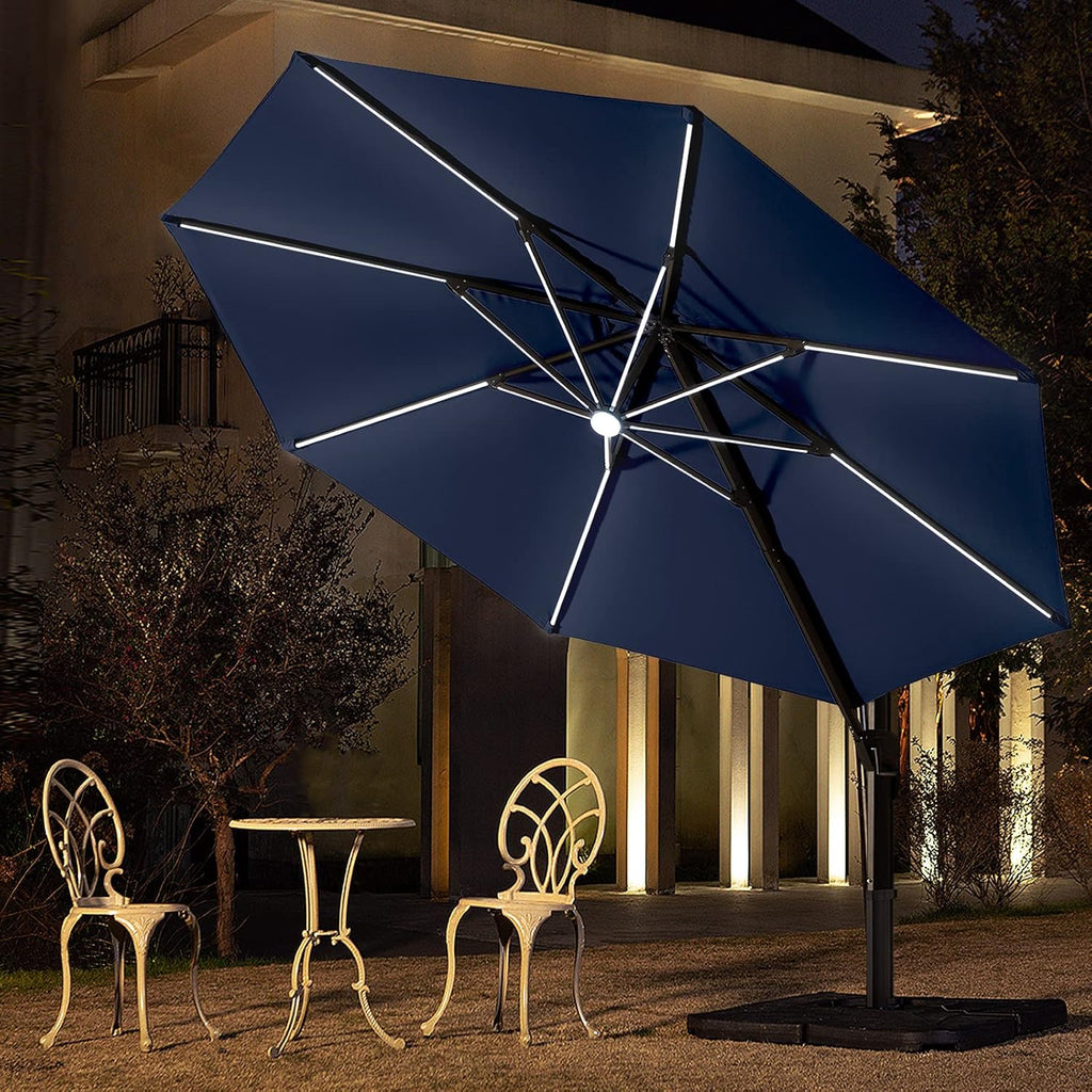 10 FT Solar LED Cantilever Patio Umbrella with Cross Base F36465