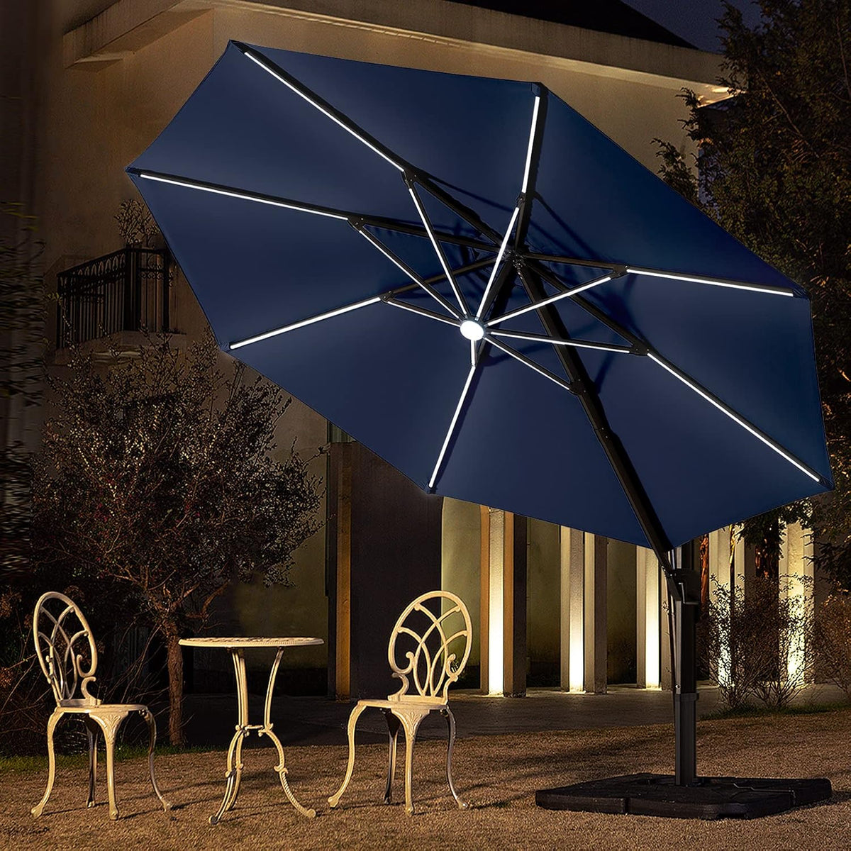 10 FT Solar LED Cantilever Patio Umbrella with Cross Base F36465