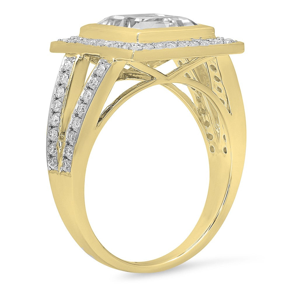 10K Yellow Gold Princess White Sapphire & Round White Diamond Bridal Engagement Ring, Size 5 I629