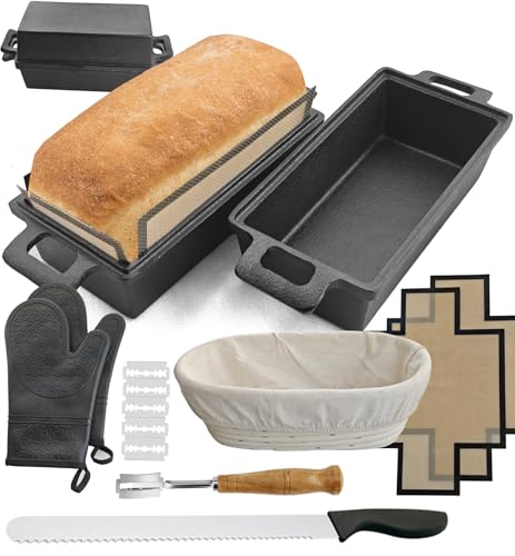 2-In-1 Cast Iron Loaf Pan Rectangular Baking Pan with Banneton Bread Proofing Basket Set E54169
