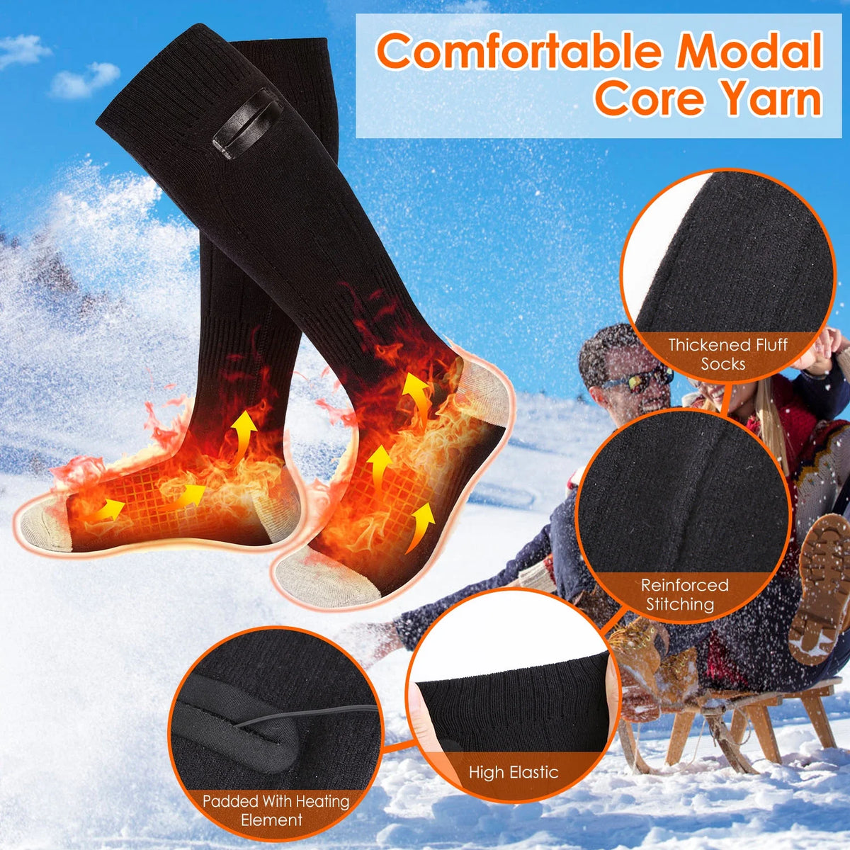 Rechargeable Heated Socks with 4 Heat Settings Y996