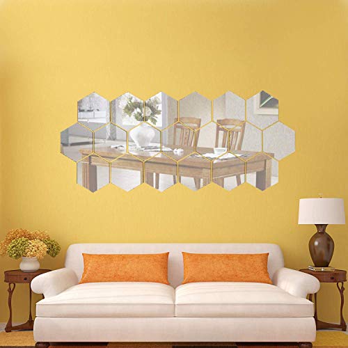 12 Pcs Silver Acrylic Hexagon Mirror Wall Stickers Y8956
