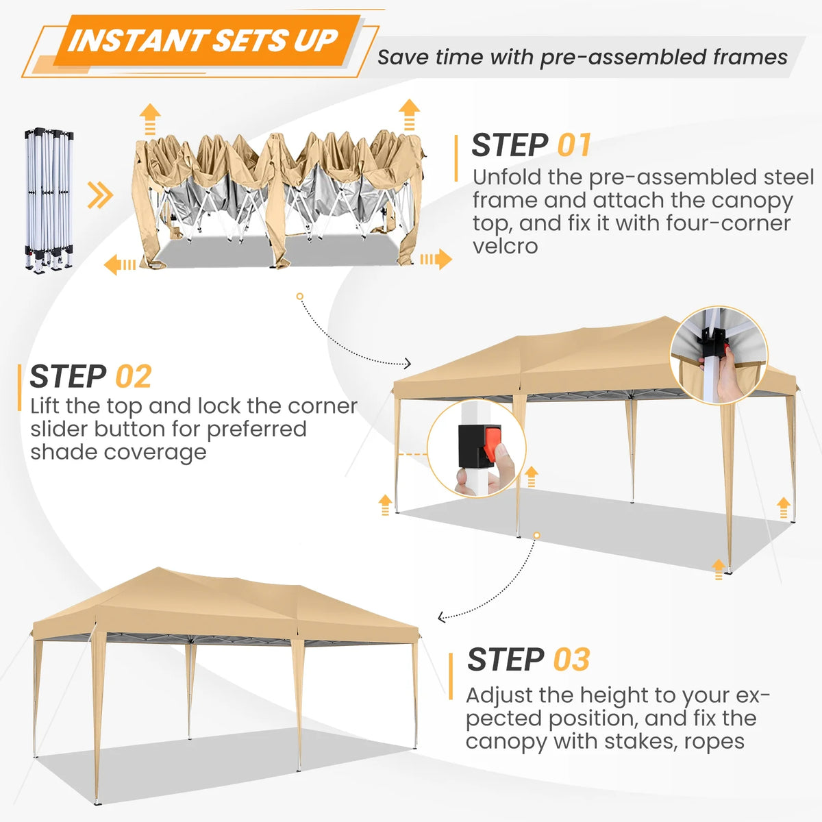 10' x 20' Pop Up Canopy Tent with Carrying Bag T329