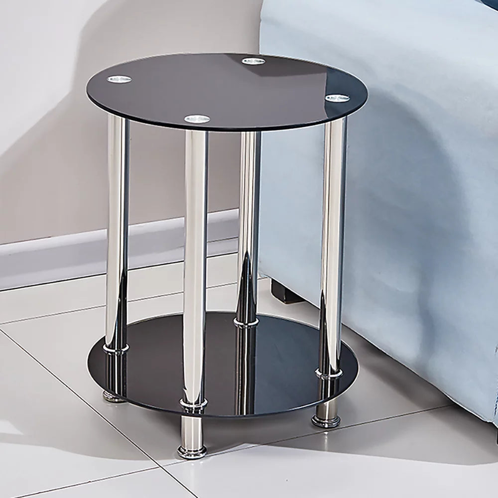 2-Tier Glass Top Chrome Finish Round End Table I985311