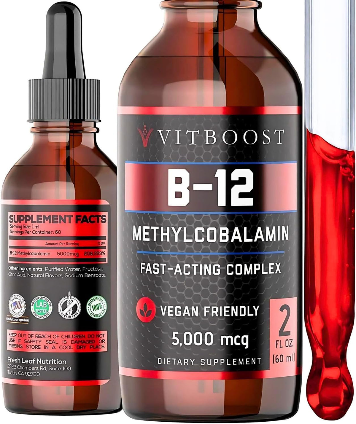 60 x 5000 mcg Raspberry Flavored Vitamin B12 Liquid Methylcobalamin Supplement Y32456