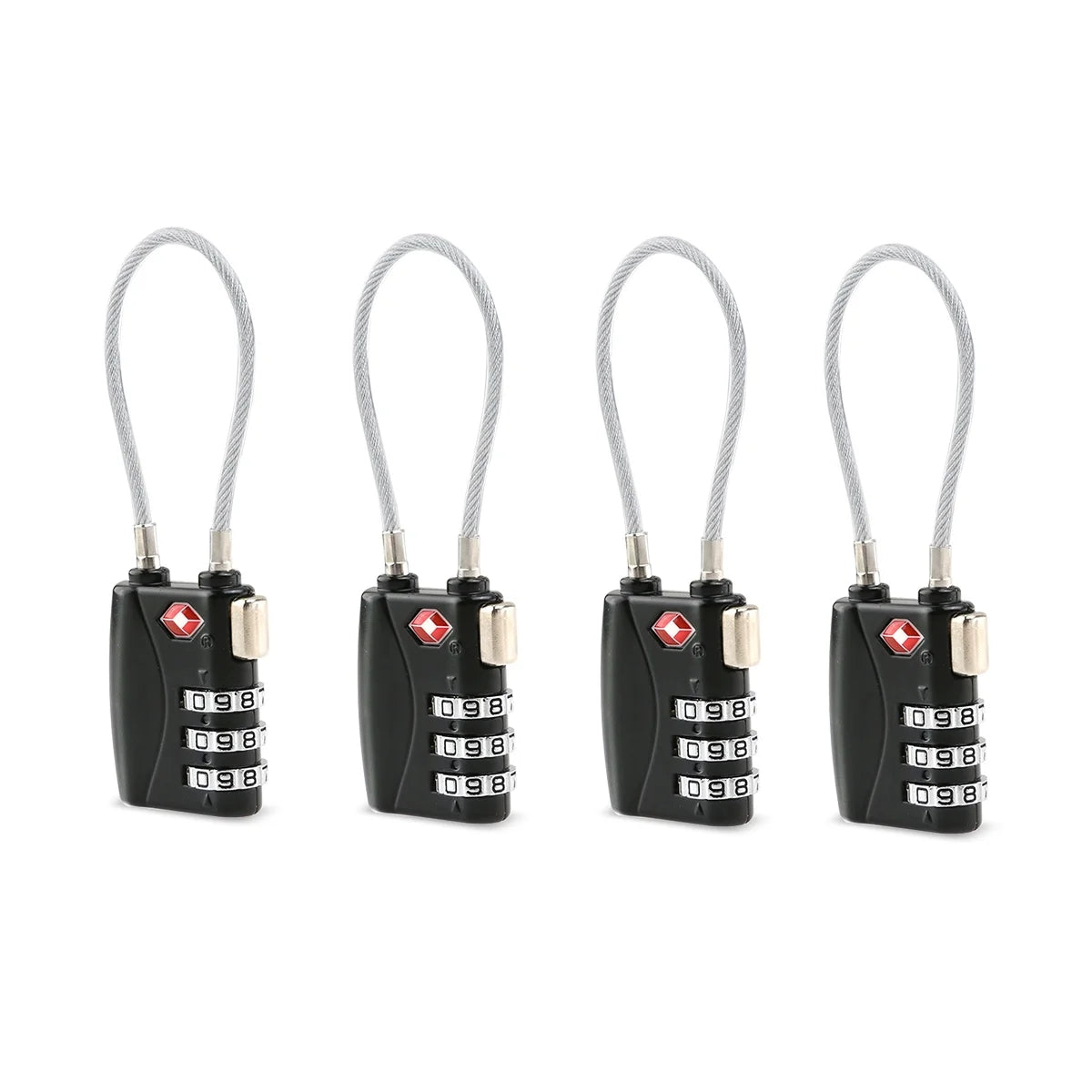 4pcs TSA Approved Cable Luggage Lock Padlock (Black) W884