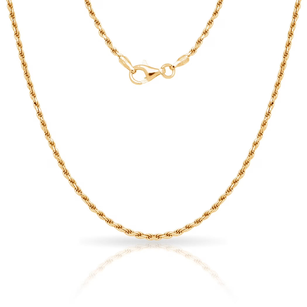 925 Sterling Silver 2mm Gold Plated Rope Chain Necklace 16 Inch X20016