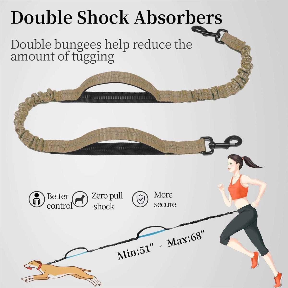 Hands Free Dog Leash with Zipper Pouch and Padded Handles G415
