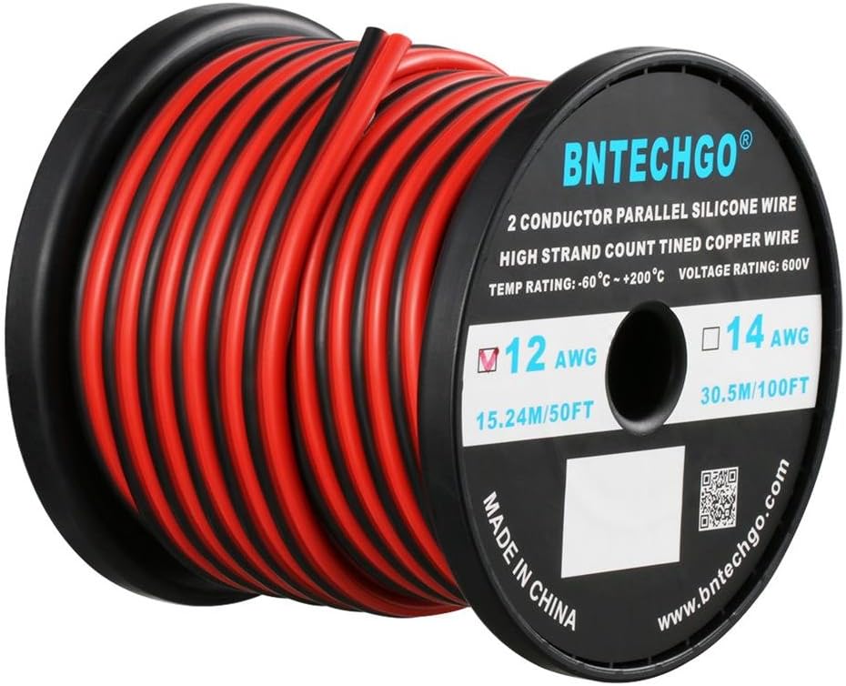 10 Gauge 2 Conductor Parallel Silicone Wire Spool Red Black 50ft Stranded Copper Wire H353