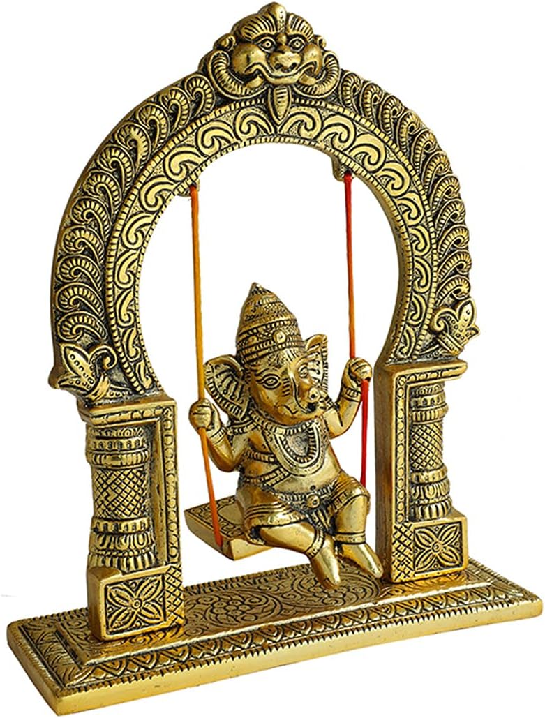 Metal Ganesha Sitting Jhula Decorative Statue (8''X12'') J734254