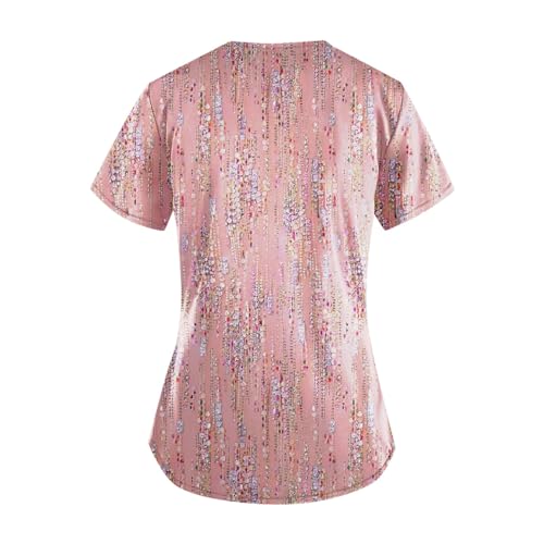 Floral Printed Short Sleeve V Neck Scrubs Tops with Pocket G1361