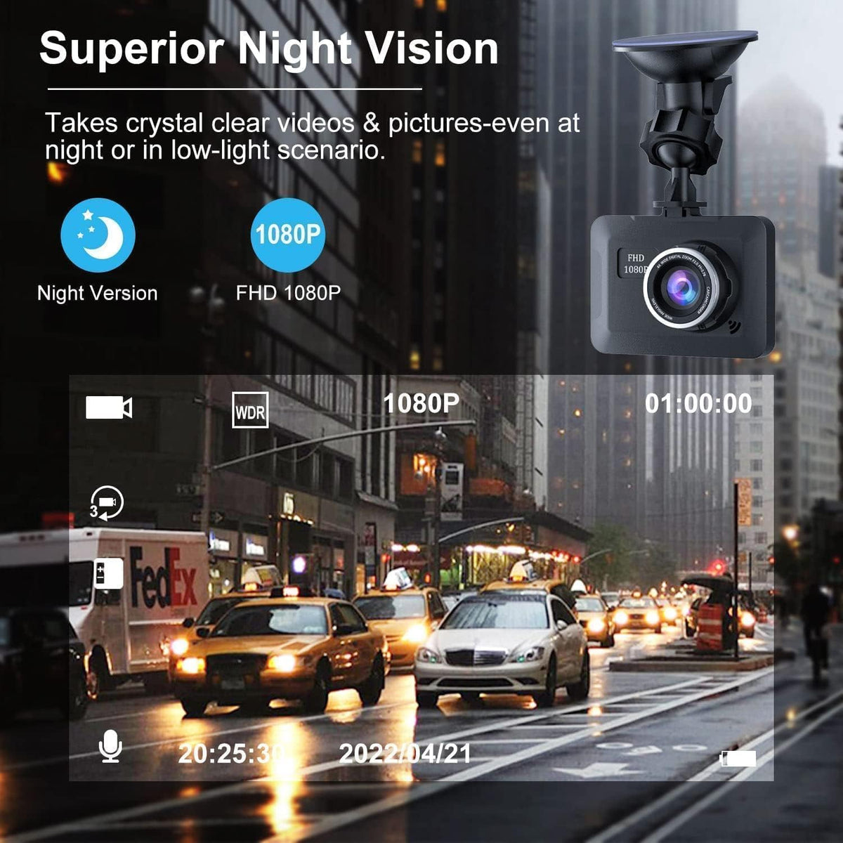 1080P Full HD Dash Camera with 170° Wide Angle T32382