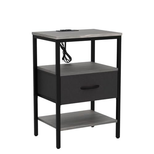 Walnut 3-Tier Nightstand with Fabric Drawer R282946