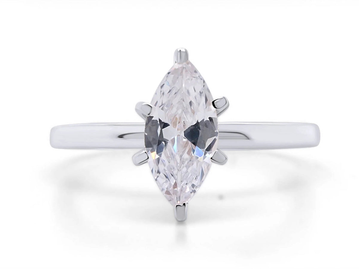 10K White Gold Marquise Cut Cubic Zirconia Solitaire Ring B718