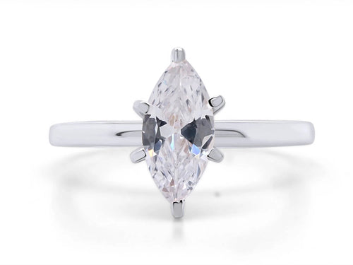 10K White Gold Marquise Cut Cubic Zirconia Solitaire Ring B718
