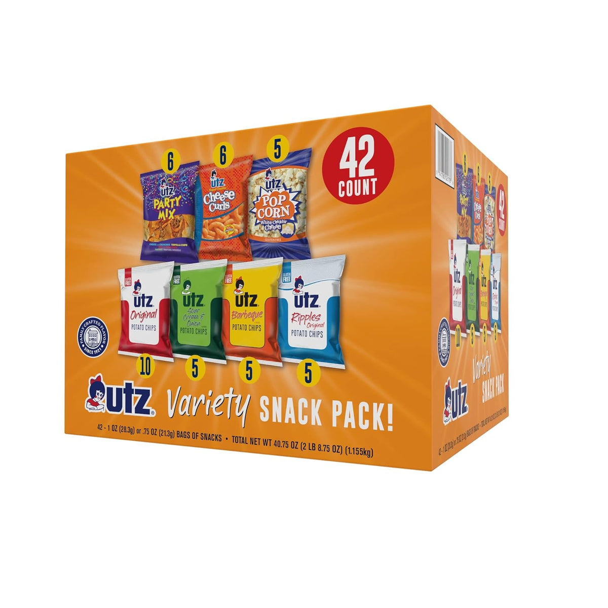 Snack Variety Pack, Potato Chips, Cheese Curls, Popcorn, Party Mix (Pack of 42) K28569