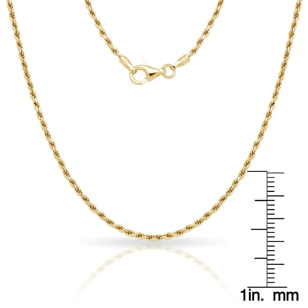 925 Sterling Silver 2mm Gold Plated Rope Chain Necklace 16 Inch X20016