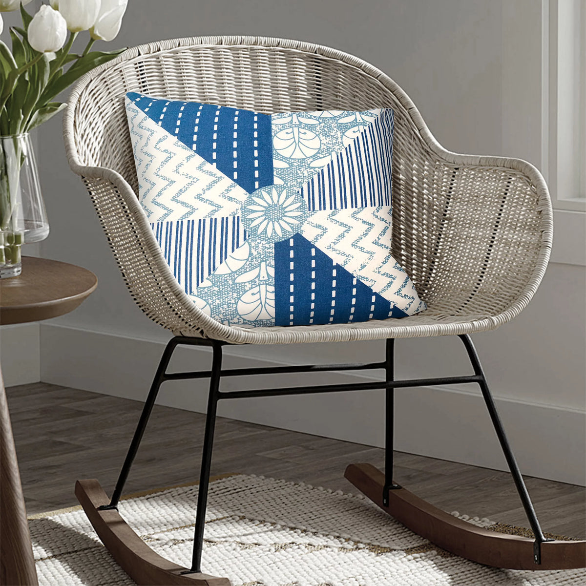 18 x 18 Square Cotton Accent Pillow, Blue, White N494462