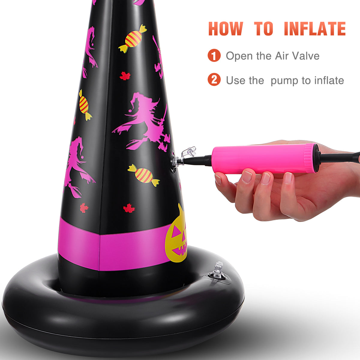 5pcs Inflatable Halloween Witch Hat Ring Toss Game Party Supplies with Plastic Rings Air Pump P525