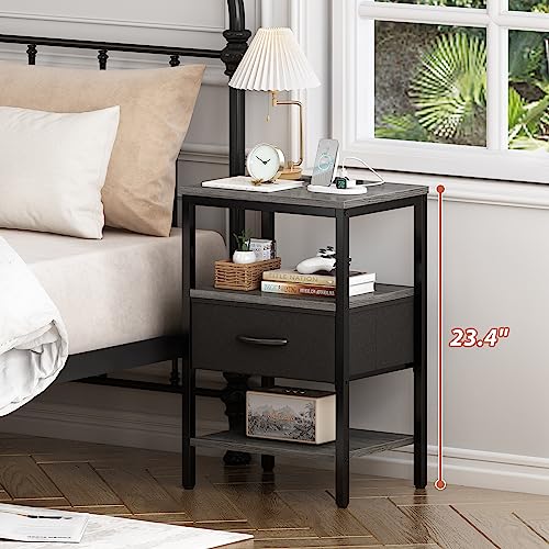 Walnut 3-Tier Nightstand with Fabric Drawer R282946