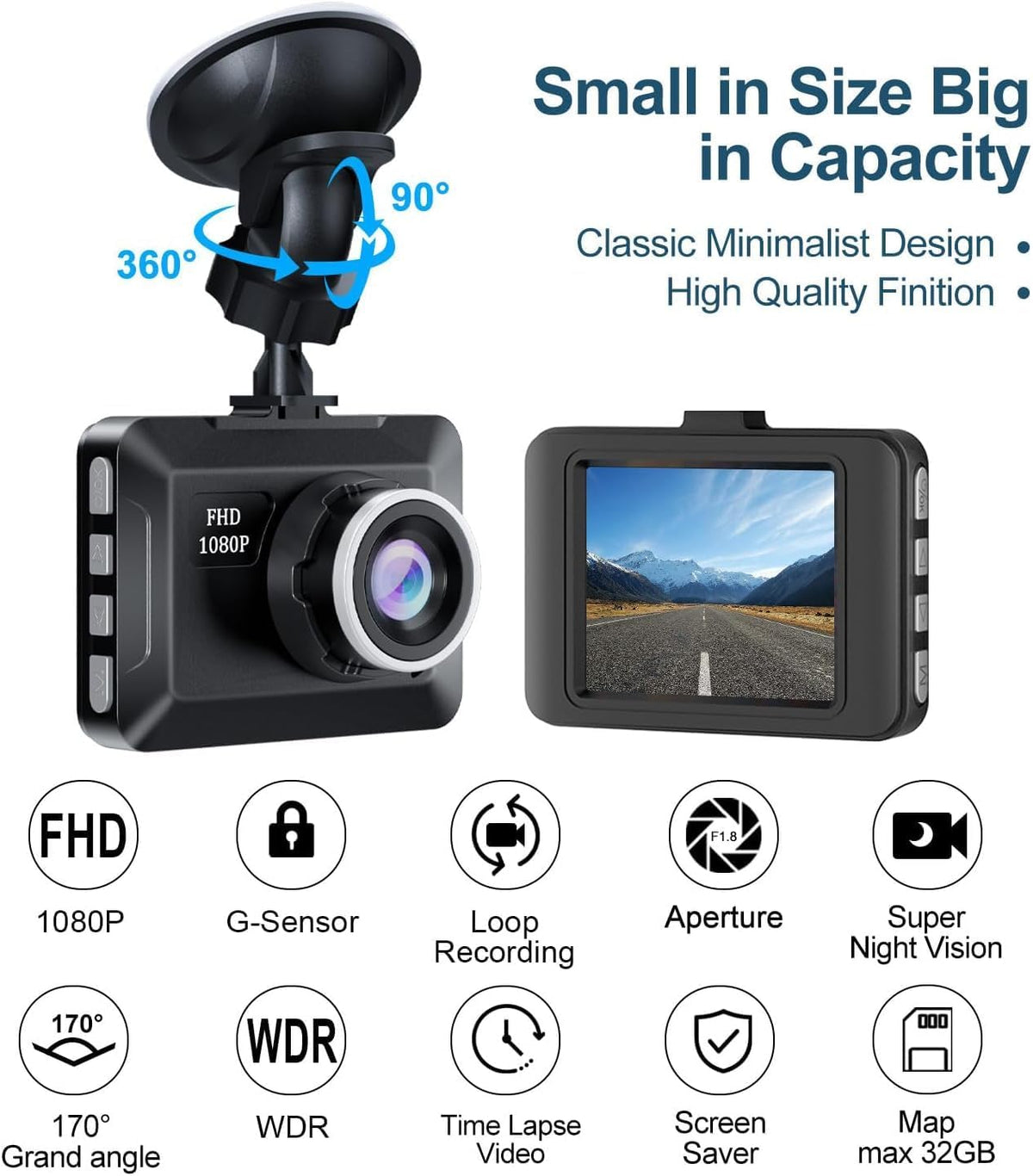 1080P Full HD Dash Camera with 170° Wide Angle T32382