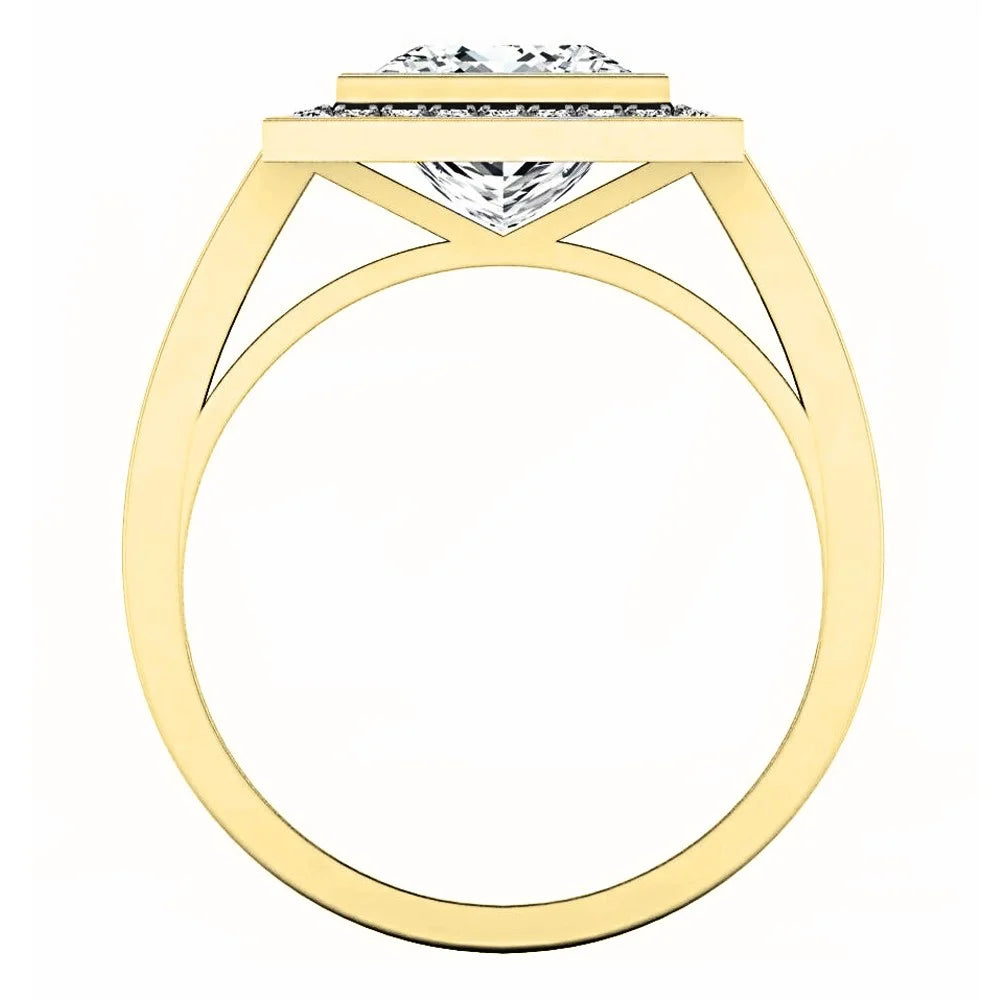 10K Yellow Gold Princess White Sapphire & Round White Diamond Bridal Engagement Ring, Size 5 I629