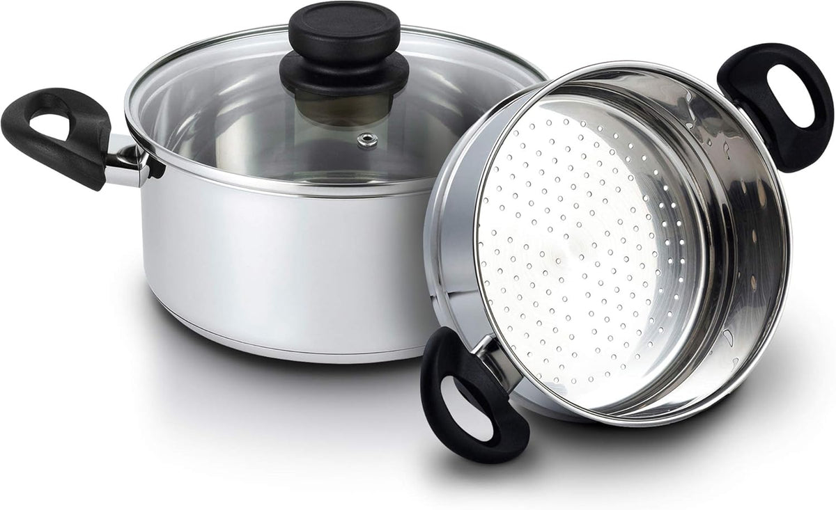Stainless Steel 3 Quart Steamer Pot with 2 Quart Steamer Insert plus Vented Lid 3 Piece Set S974
