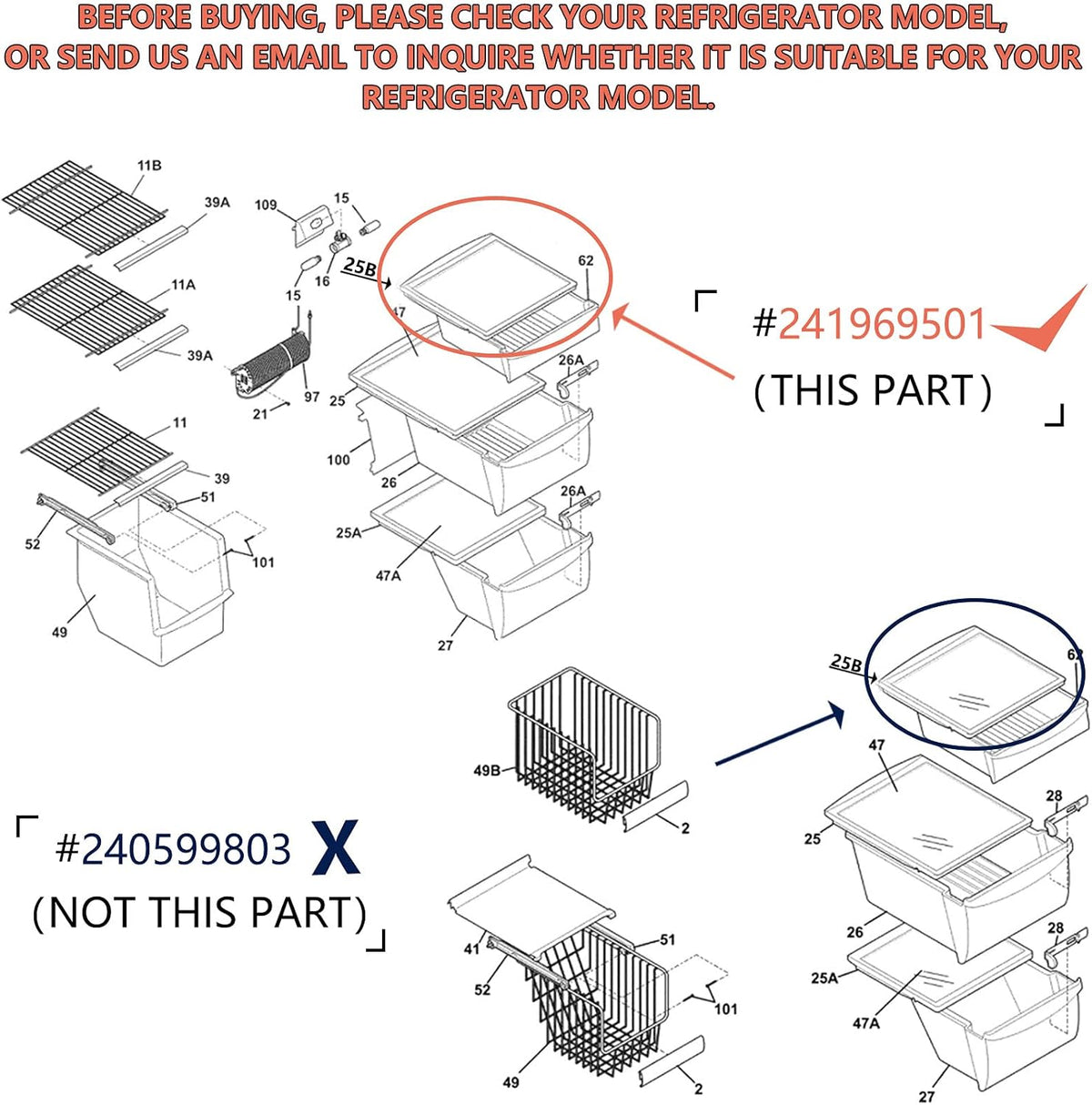 Crisper Pan Cover, Shelf Frame, Delicatessen Drawer Cover I764392