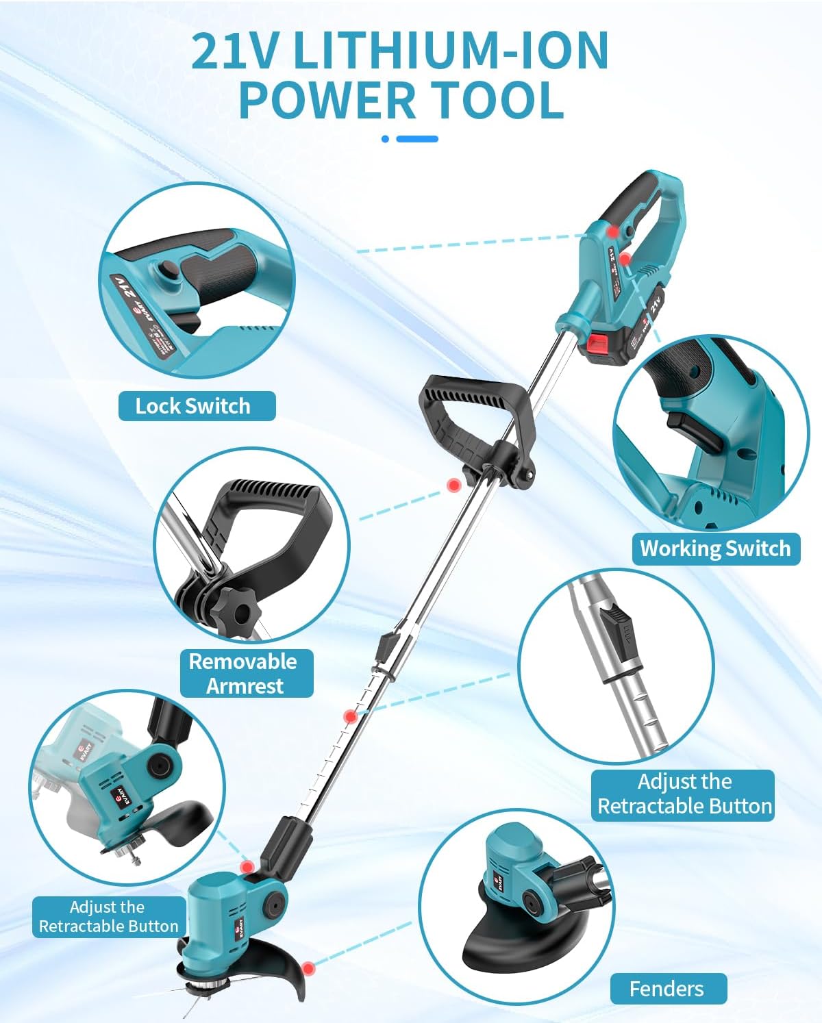 21V Cordless String Trimmer with 6000mAh Battery Y381618