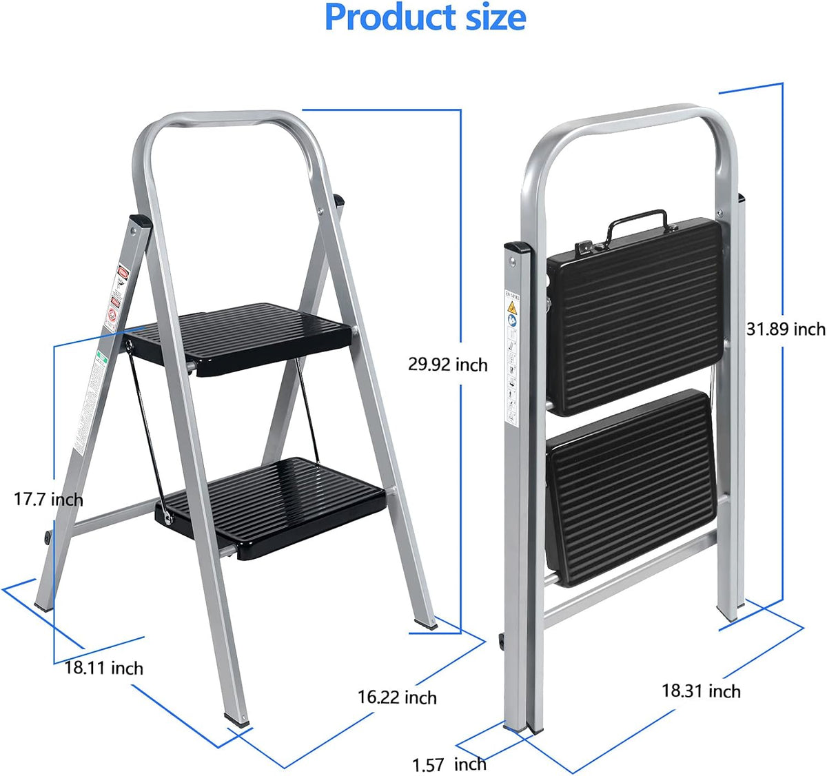2 Step Folding Step Stool with Anti-Slip Feet I187021