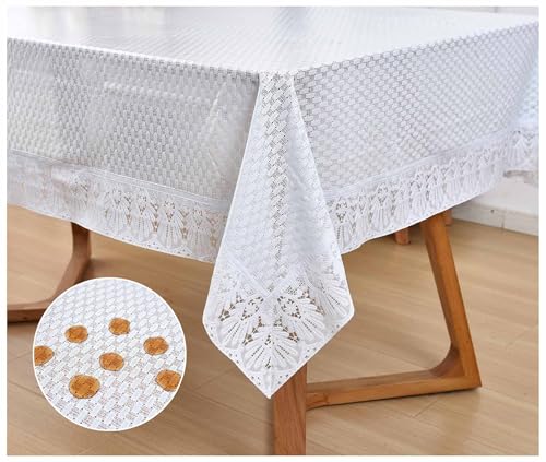 White Lace Rectangular 60x90 Inch Vinyl Tablecloth J6776