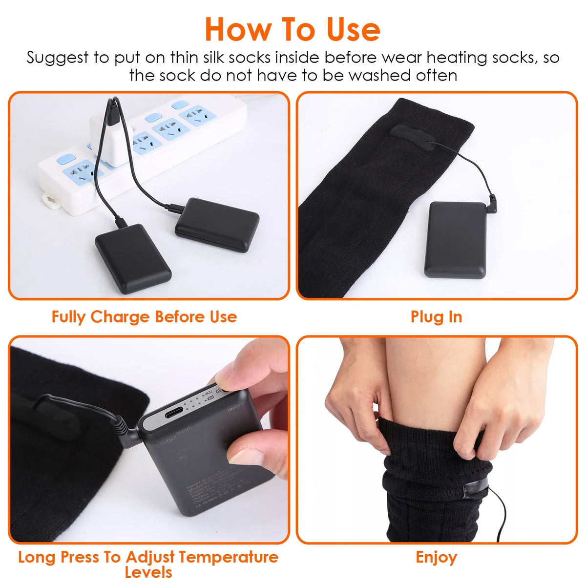Rechargeable Heated Socks with 4 Heat Settings Y996