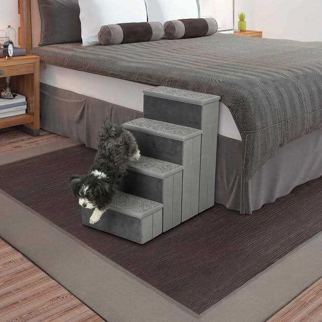 Velour Foldable 4-Step Pet Stairs with Storage D4783