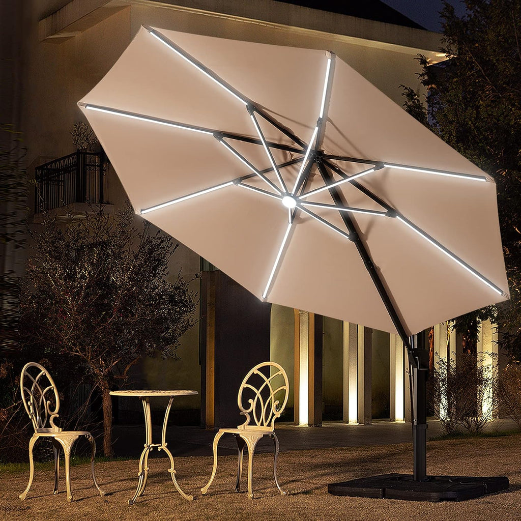 10 FT Solar LED Cantilever Patio Umbrella with Cross Base F36465