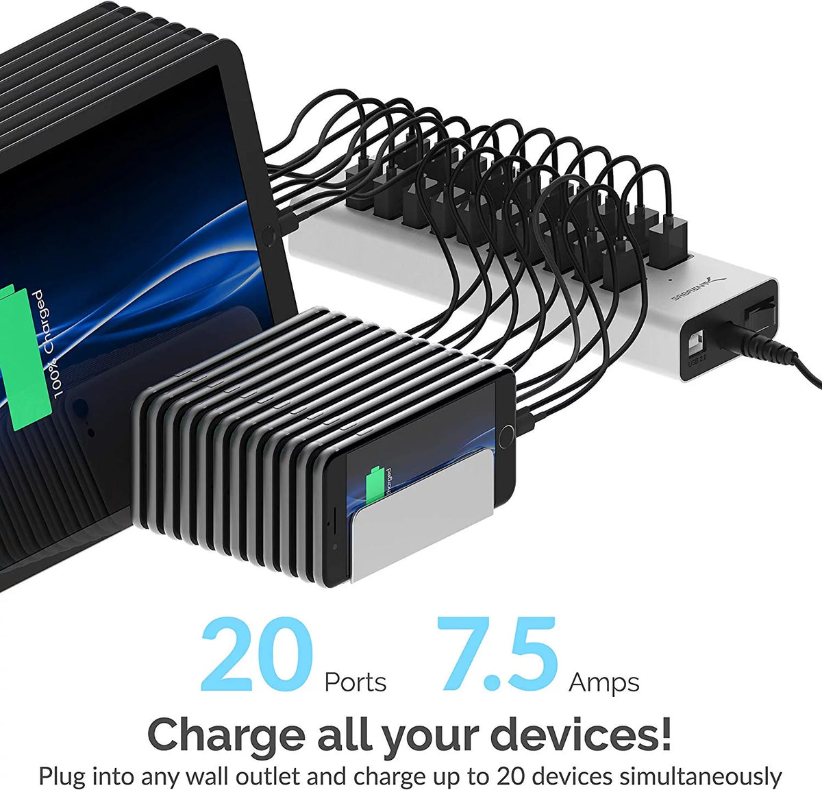 90W 20 Port USB 2.0 Fast Charger with Power Supply A85053