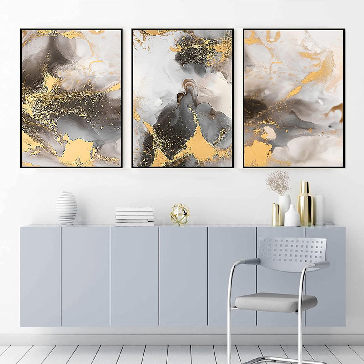 Abstract Gold Canvas Wall Art 50x70cmx3 I5730